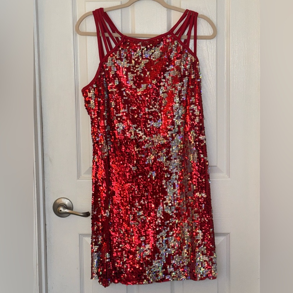 Weissman ladies red flip sequin ice skating dress/dance dress XL Adult